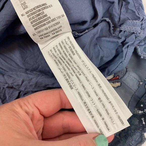 Abercrombie & Fitch Blue Floral Smocked Off The Shoulder Babydoll Mini Dress S - Picture 10 of 14